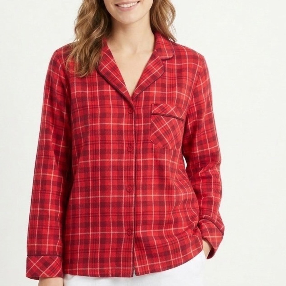 Charter Club Intimates Flannel Pajama Top Womens Small Red Bennet Plaid Cotton